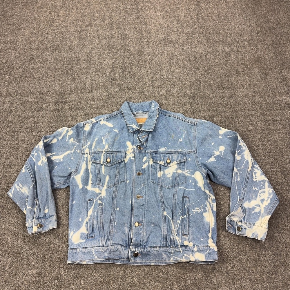 Vintage Wrangler Denim Jacket Mens Large Blue Paint Splatter Bleach Western